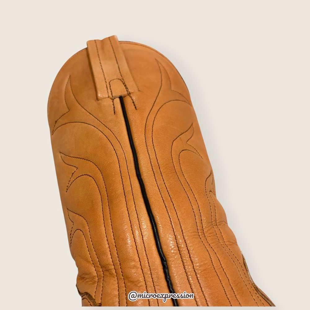 1980 VINTAGE Frye Leather PullOn Tan Cottagecore Embroidered Cowboy Western Boot - Picture 11 of 15